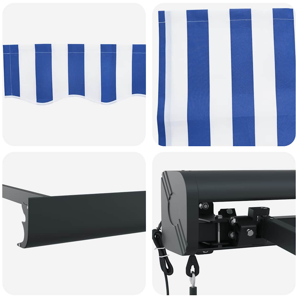 Toldo retrátil 4x3 m tecido e alumínio azul e branco