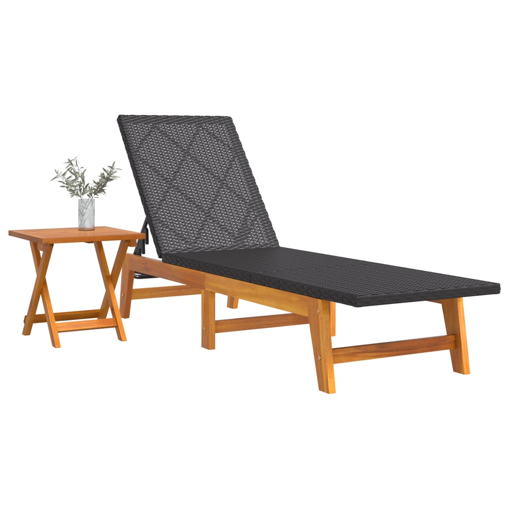 Espreguiçadeira com mesa vime PE e madeira de acácia maciça