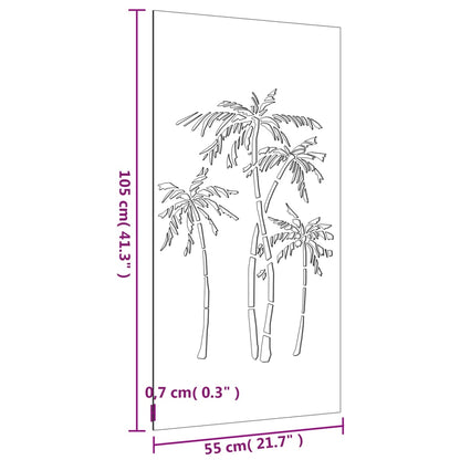 Decoração p/ muro de jardim 105x55cm aço corten design palmeira