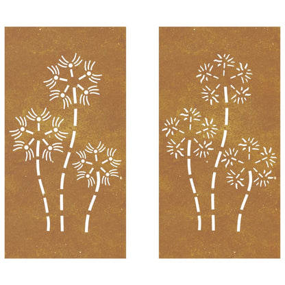 Decorações p/ muro de jardim 2 pcs aço corten design flores