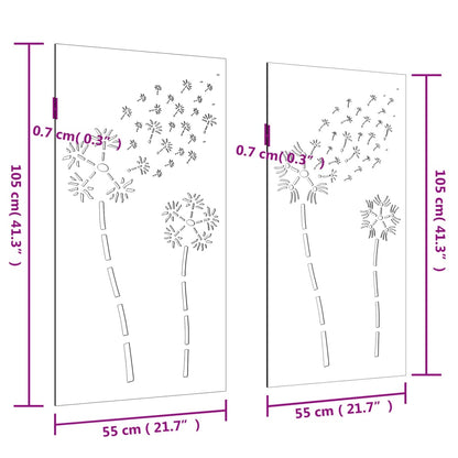 Decorações p/ muro de jardim 2 pcs aço corten design flores