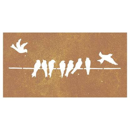 Decoração p/ muro de jardim 105x55cm aço corten design pássaros