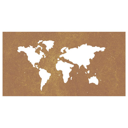 Decoração p/ muro jardim 105x55 cm aço corten design mapa-múndi