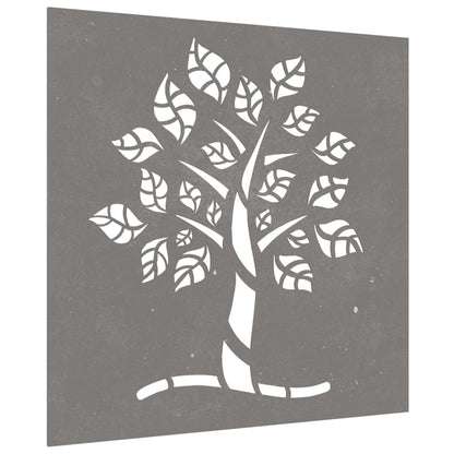 Decoração p/ muro de jardim 105x55 cm aço corten design árvore