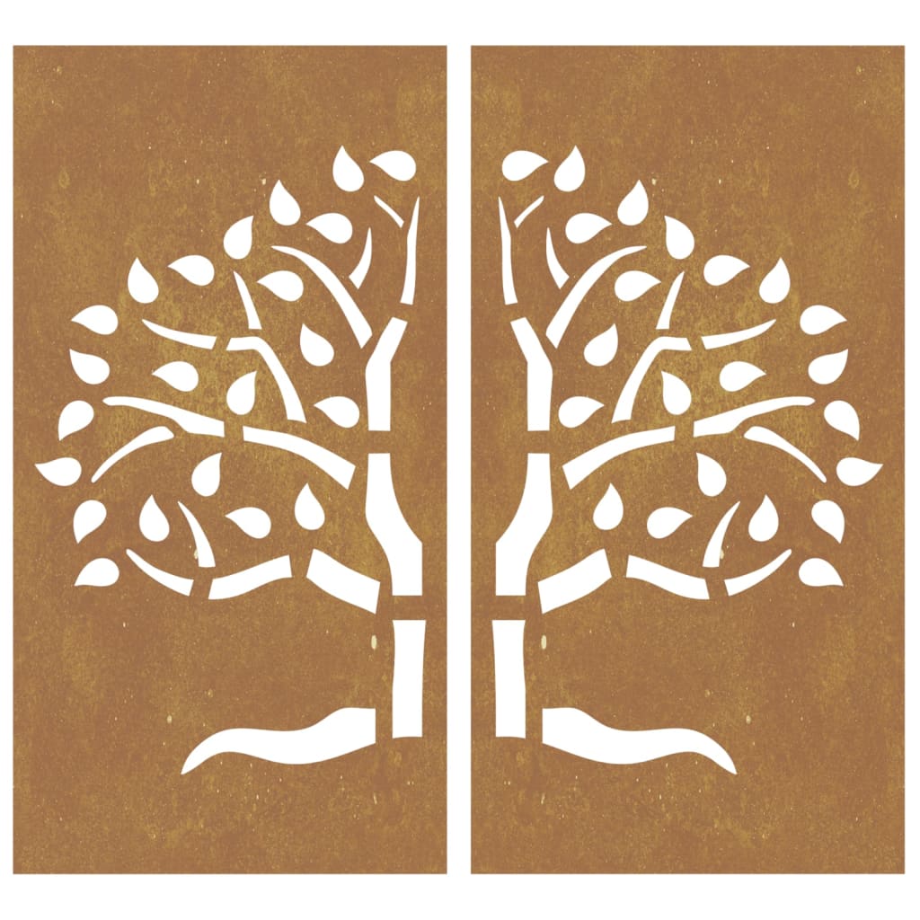 Decoração muro de jardim 2pcs 105x55cm aço corten design árvore