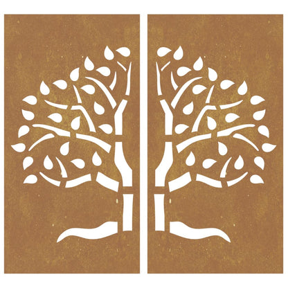 Decoração muro de jardim 2pcs 105x55cm aço corten design árvore