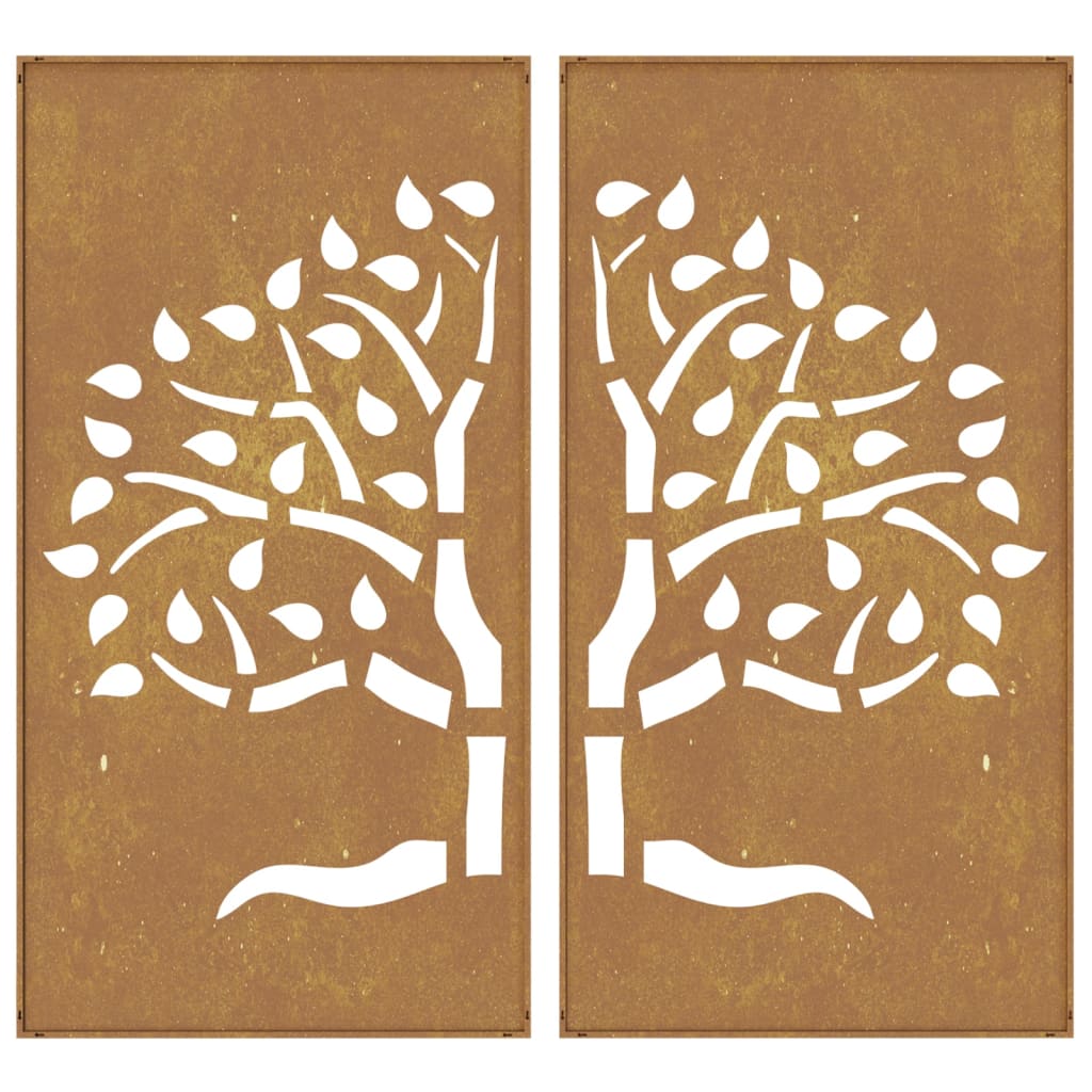 Decoração muro de jardim 2pcs 105x55cm aço corten design árvore