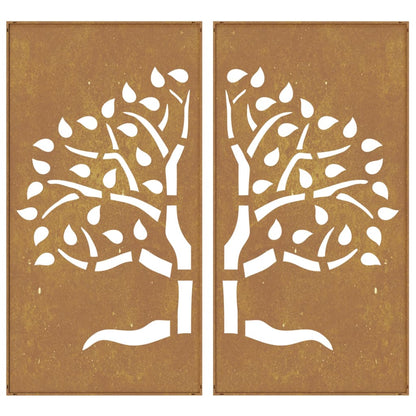 Decoração muro de jardim 2pcs 105x55cm aço corten design árvore