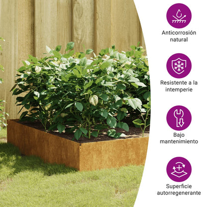 Canteiro elevado de jardim 100x100x33,5 cm aço corten