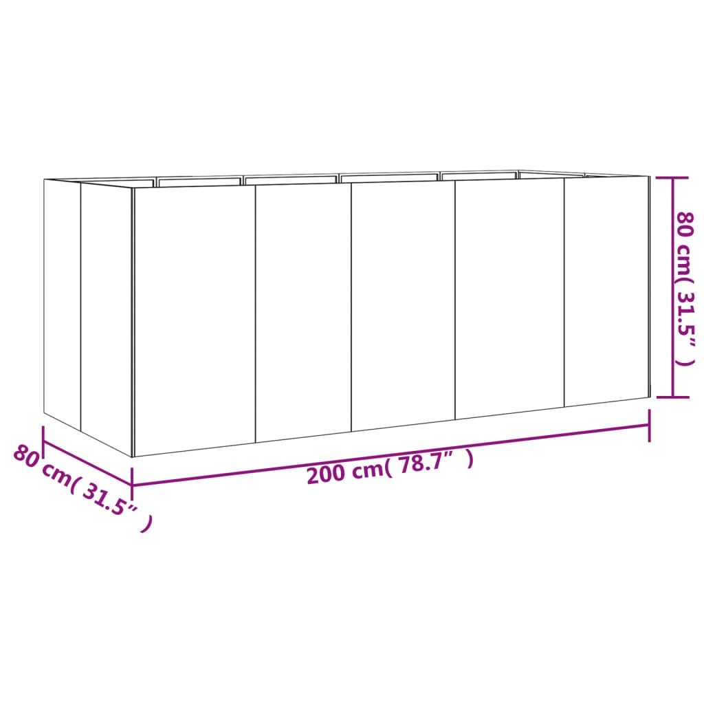 Canteiro elevado de jardim 200x80x80 cm aço corten