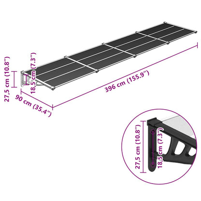 Toldo para porta 396x90 cm policarbonato preto/transparente