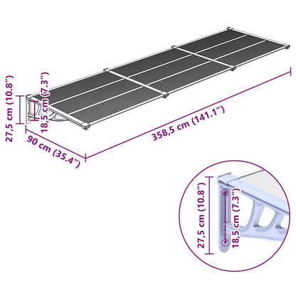 Toldo para porta 358,5x90cm policarbonato cinzento/transparente