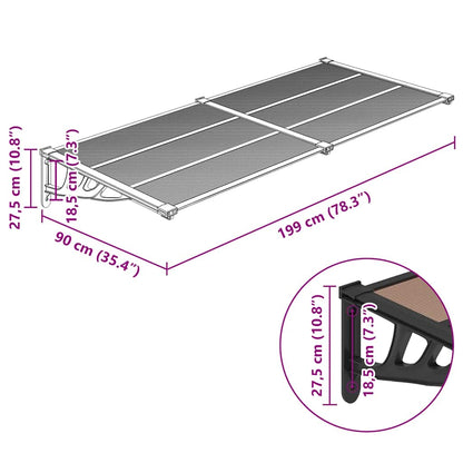 Toldo de porta 199x90 cm policarbonato preto