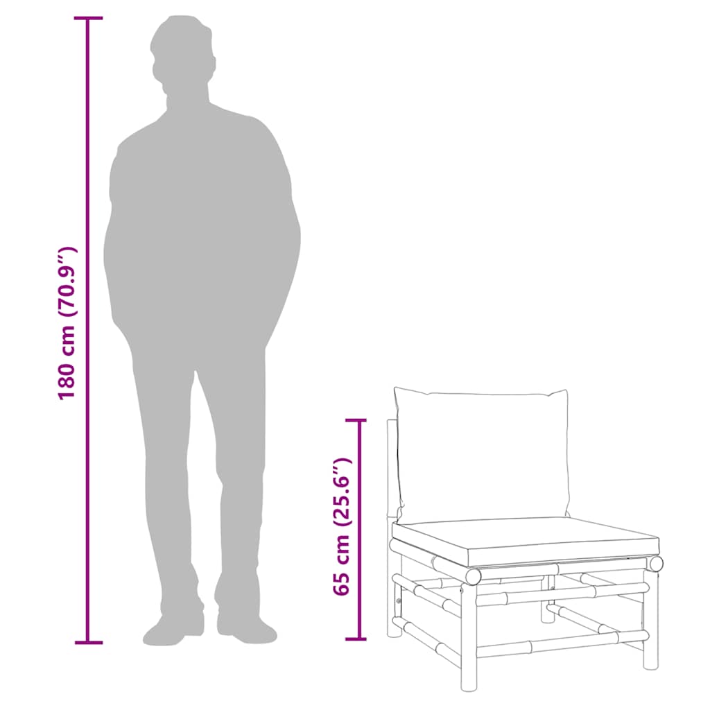 2 pcs conj. lounge de jardim bambu c/ almofadões cinzento-claro