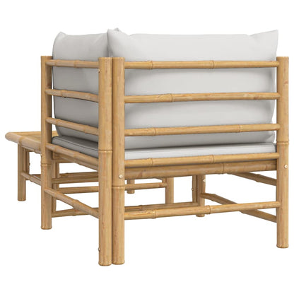 2 pcs conj. lounge de jardim bambu c/ almofadões cinzento-claro