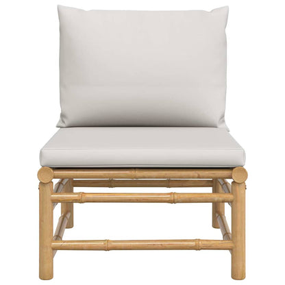 Sofá de centro para jardim bambu com almofadões cinzento-claro