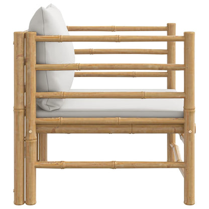 Sofá de jardim bambu com almofadões cinzento-claro