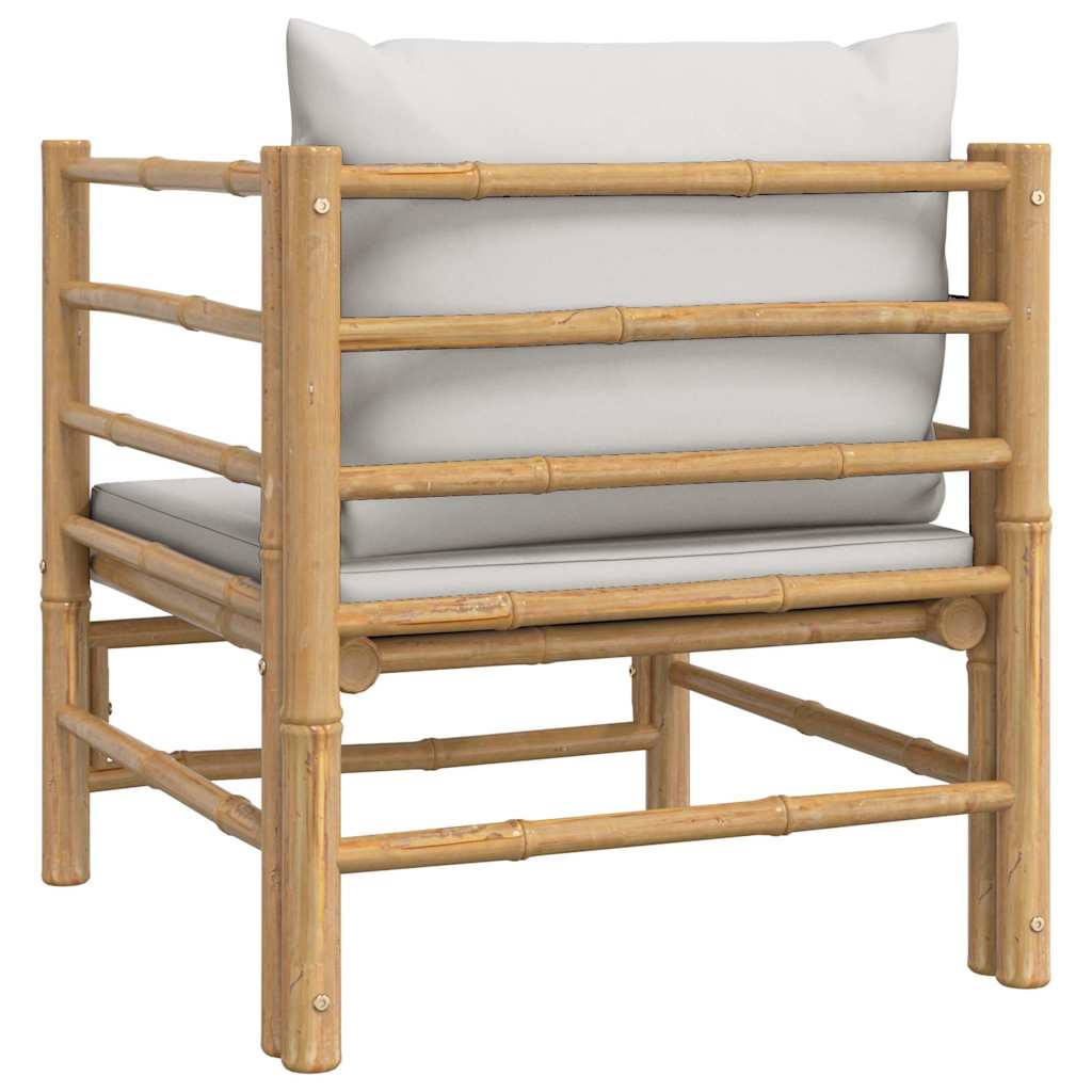 Sofá de jardim bambu com almofadões cinzento-claro