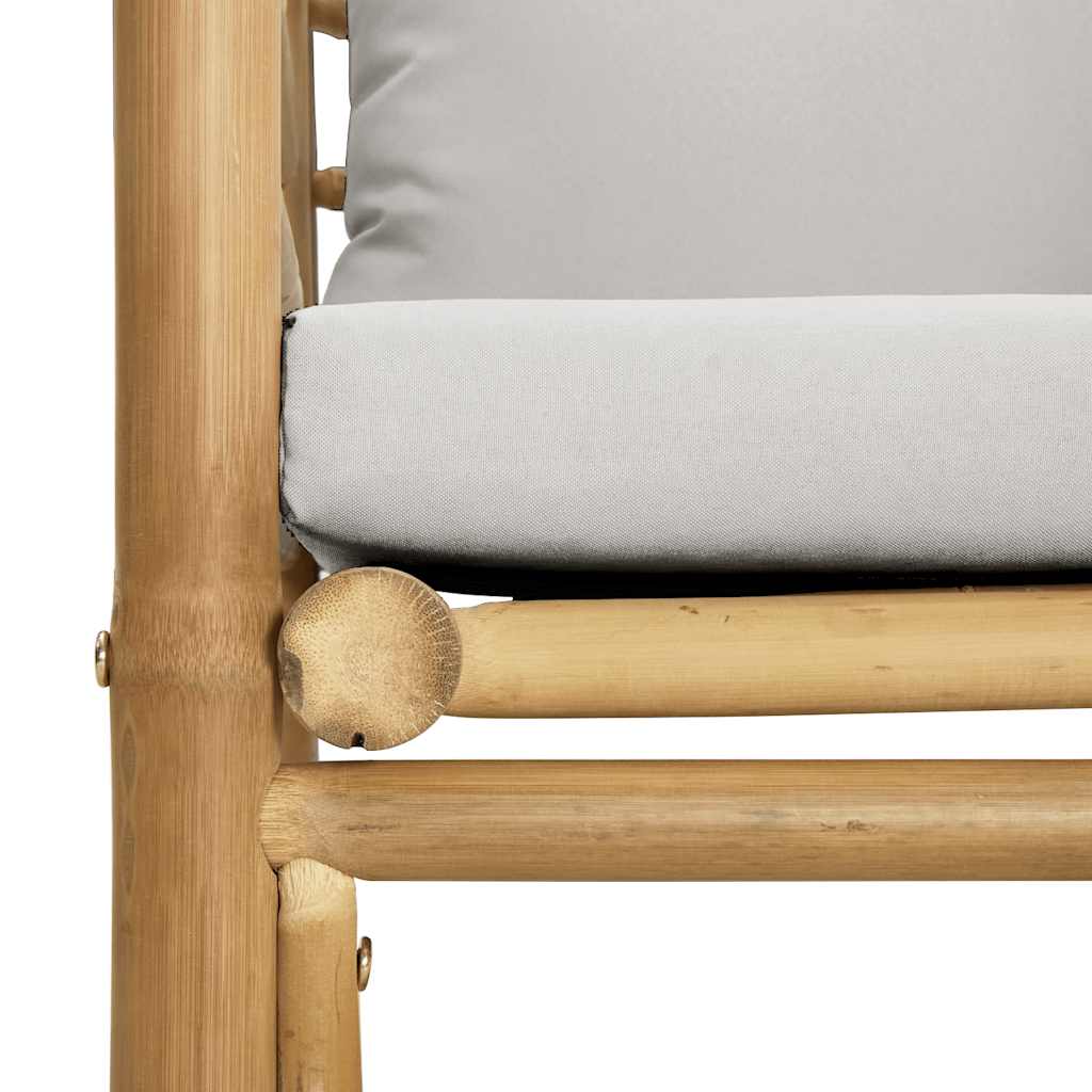 Sofá de jardim bambu com almofadões cinzento-claro