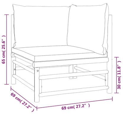 2 pcs conj. lounge jardim bambu almofadões cinzento-acastanhado
