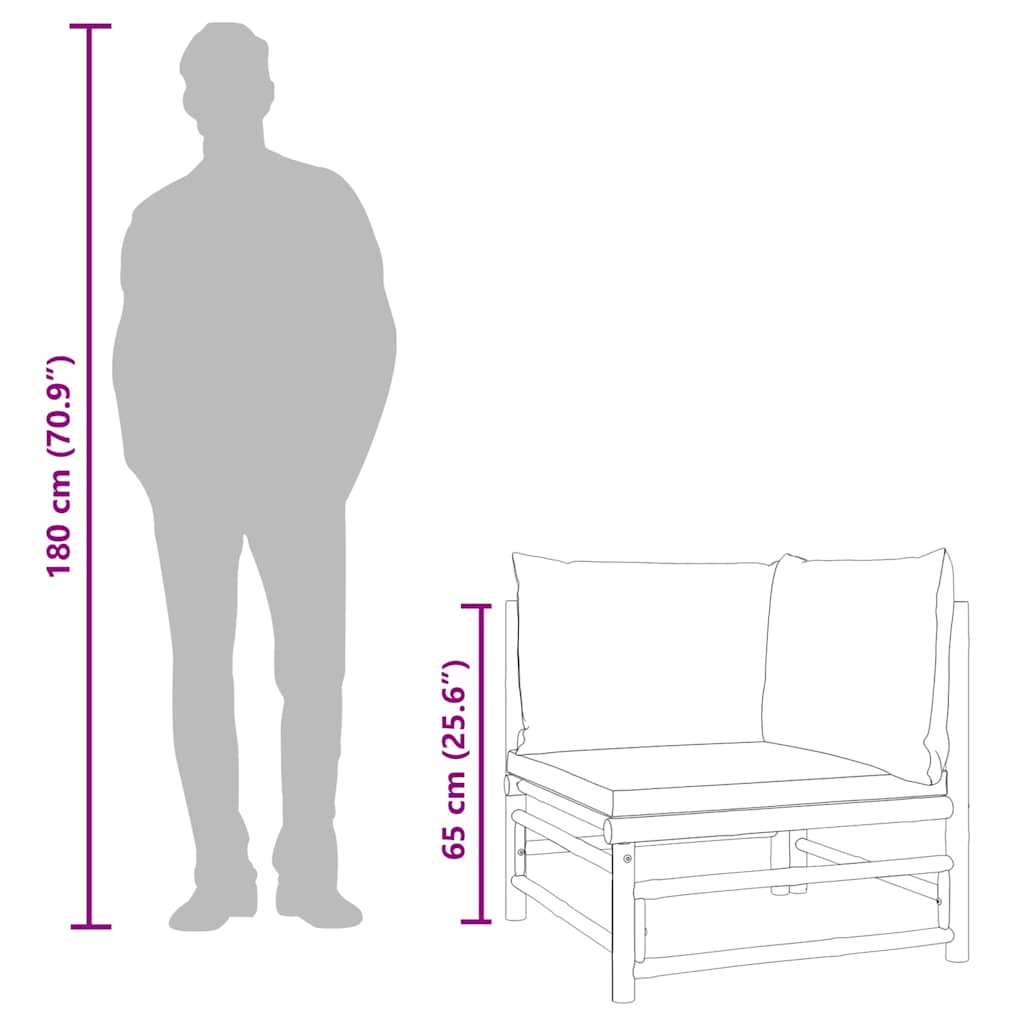 Sofá de canto jardim bambu c/ almofadões cinzento-acastanhado