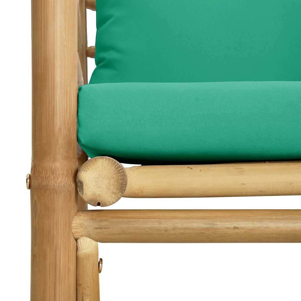 Sofá de jardim bambu com almofadões verdes
