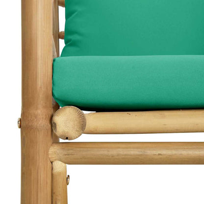 Sofá de jardim bambu com almofadões verdes