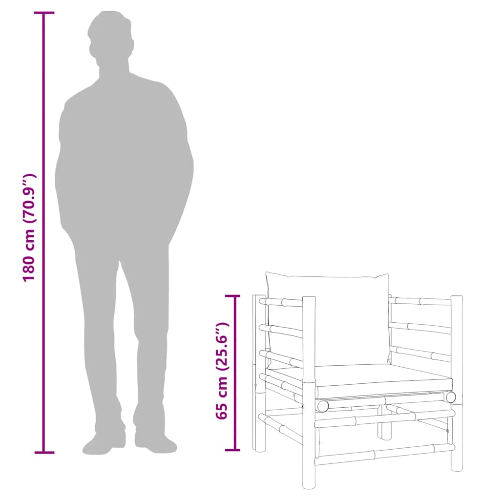 Sofá de jardim bambu com almofadões verdes