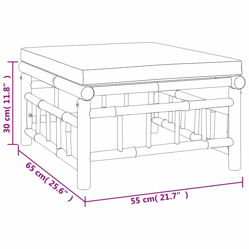 3 pcs conjunto lounge de jardim bambu c/ almofadões branco nata