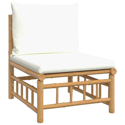 2 pcs conjunto lounge de jardim bambu c/ almofadões branco nata