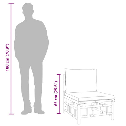 Sofá de centro de jardim bambu com almofadões branco nata