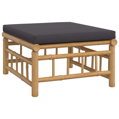 3pcs conj. lounge de jardim bambu c/ almofadões cinzento-escuro