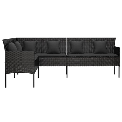 Sofá em forma de L p/ jardim c/ almofadões vime PE preto