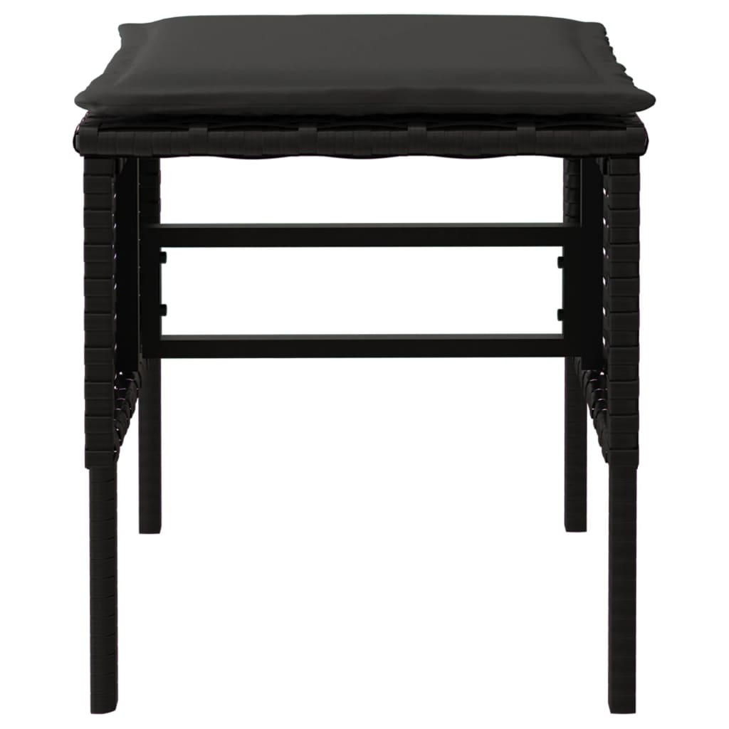 Apoios de pés para jardim com 4 almofadões vime PE preto