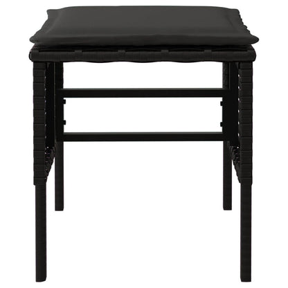 Apoios de pés para jardim com 4 almofadões vime PE preto