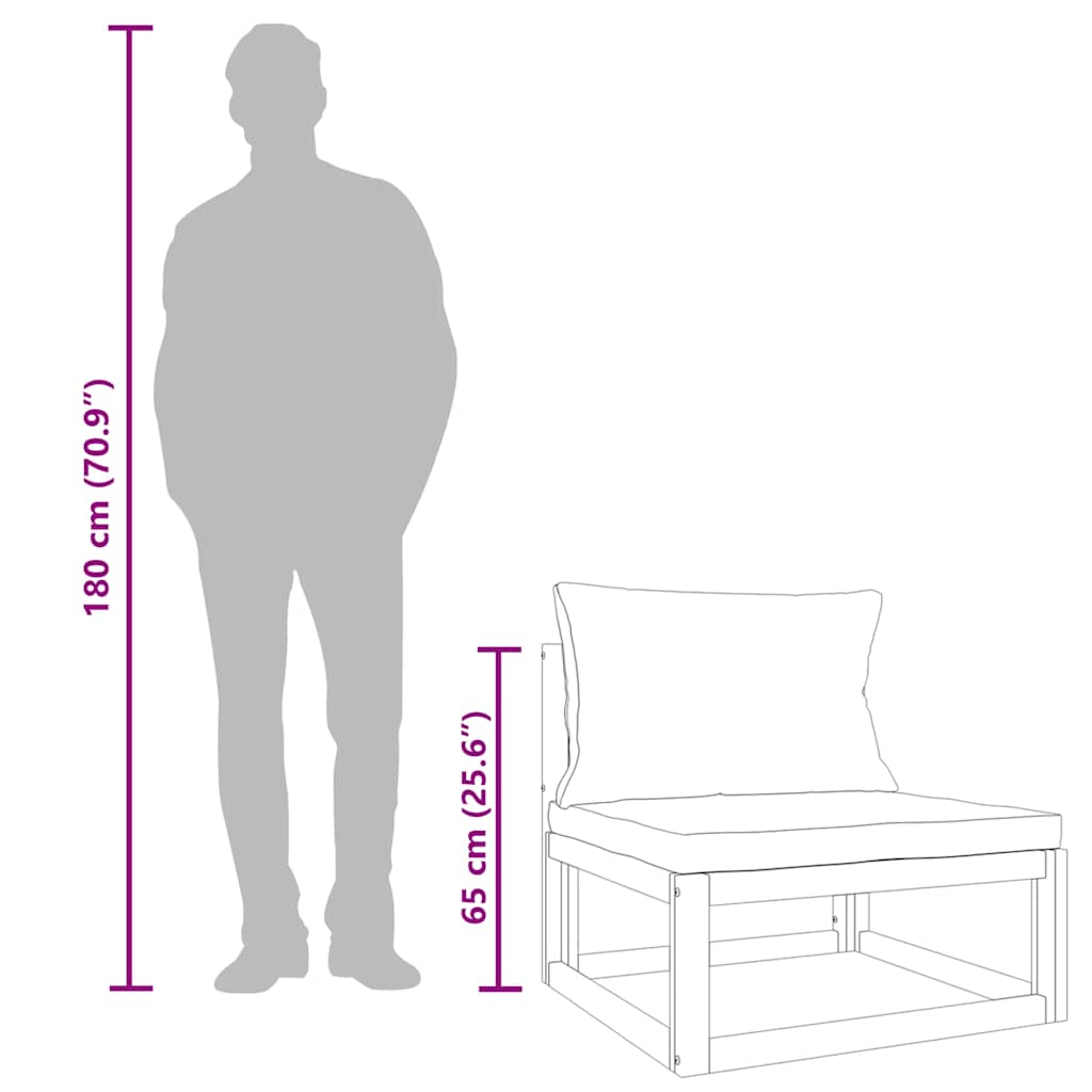 Sofá de centro de jardim acácia maciça c/ almofadões verdes