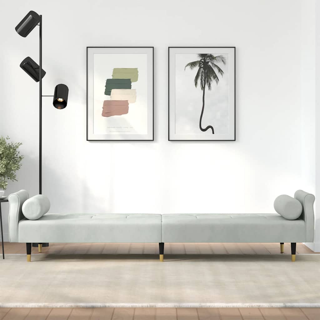 Sofá-cama com almofadões veludo cinzento-claro