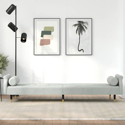 Sofá-cama com almofadões veludo cinzento-claro