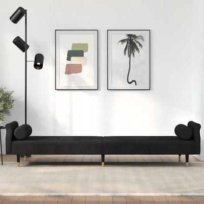 Sofá-cama com almofadões veludo preto