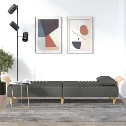 Sofá-cama com apoio de braços tecido cinzento-escuro