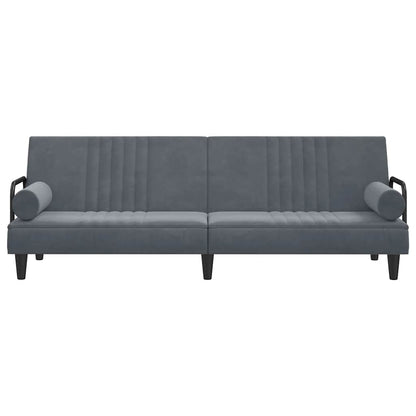 Sofá-cama com apoio de braços veludo cinzento-escuro