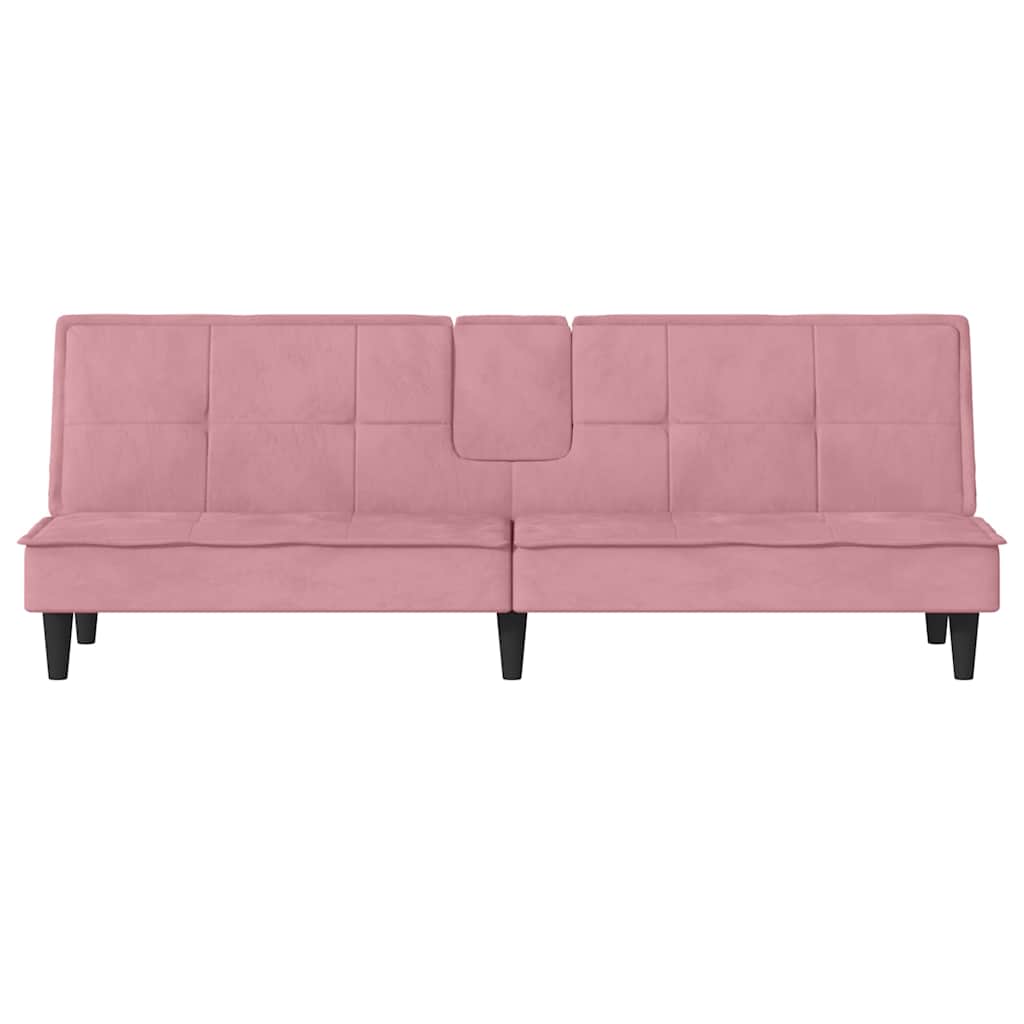 Sofá-cama com suporte para copos veludo rosa