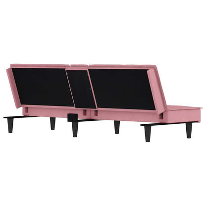 Sofá-cama com suporte para copos veludo rosa