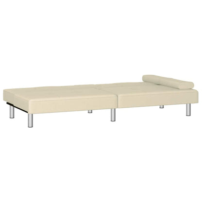 Sofá-cama com suporte para copos couro artificial cor creme