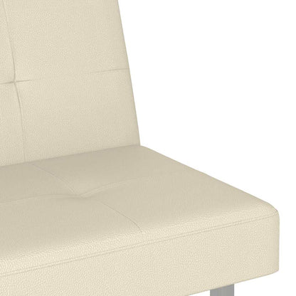 Sofá-cama com suporte para copos couro artificial cor creme