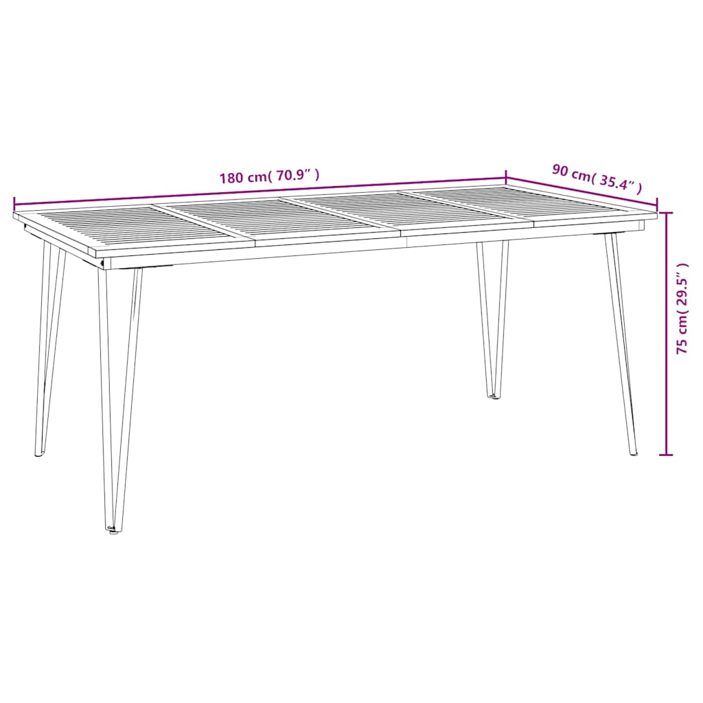 Mesa jardim c/ pernas estilo grampo 180x90x75 cm acácia maciça