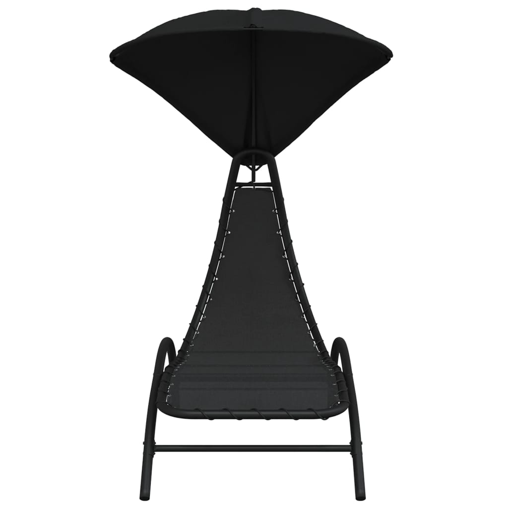 Espreguiçadeira com toldo 167x80x195 cm tecido e aço preto