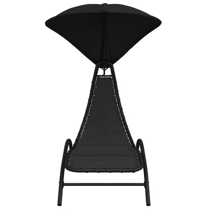 Espreguiçadeira com toldo 167x80x195 cm tecido e aço preto