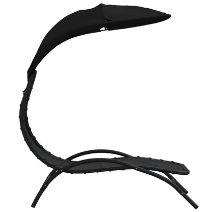 Espreguiçadeira com toldo 167x80x195 cm tecido e aço preto