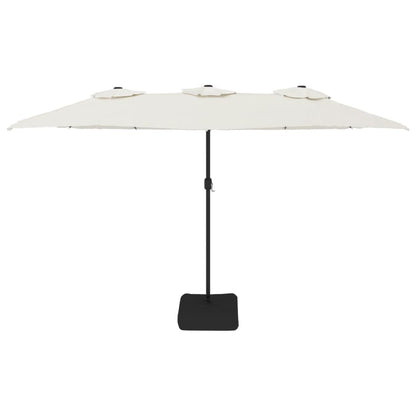 Guarda-sol de jardim c/ cabeça dupla/LED 449x265cm branco areia